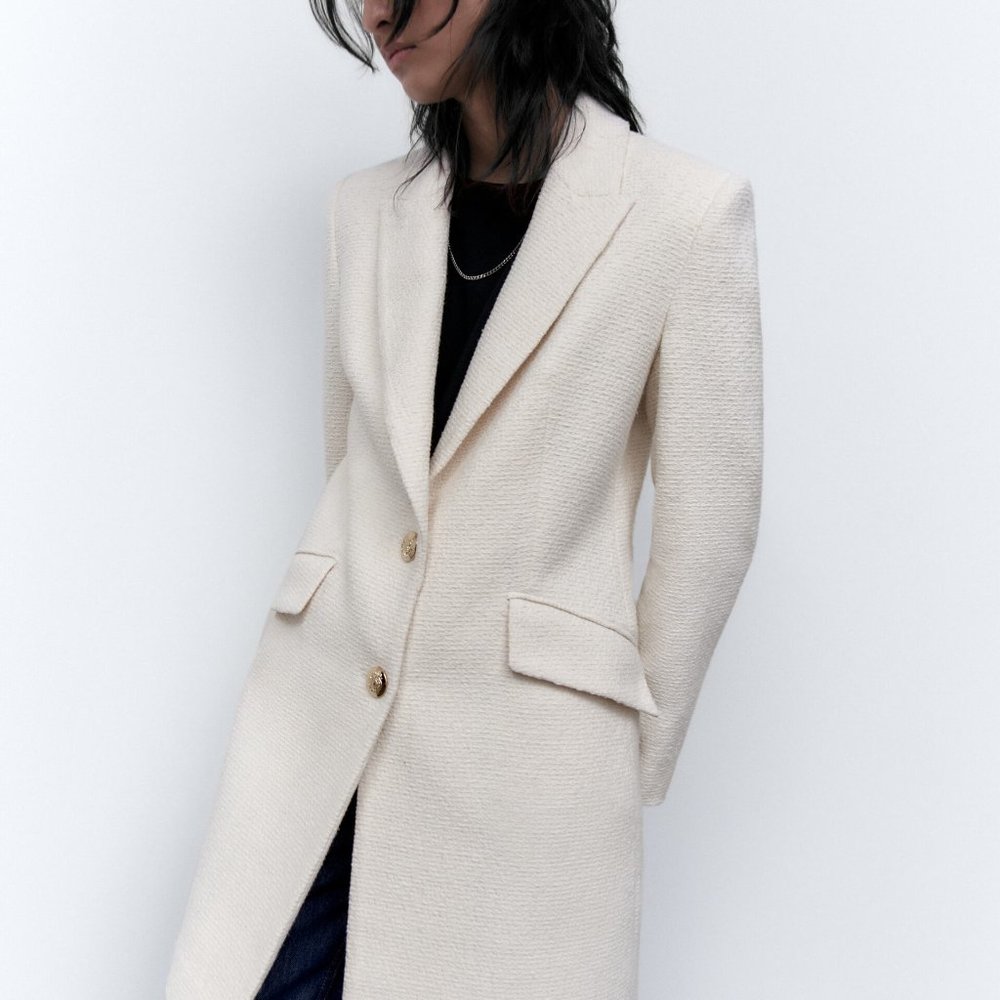 Zara Textured Coat Jacket With Golden Button